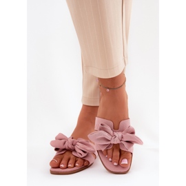 Chanclas de mujeres planas con un arco rosa rosado 3
