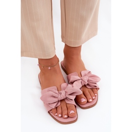 Chanclas de mujeres planas con un arco rosa rosado 5