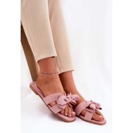 Chanclas de mujeres planas con un arco rosa rosado 7