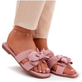 Chanclas de mujeres planas con un arco rosa rosado 9