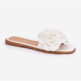 Chanclas de mujer plana con flores decorativas blancas blanco 4
