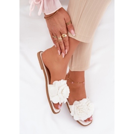 Chanclas de mujer plana con flores decorativas blancas blanco 10