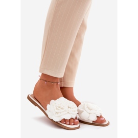 Chanclas de mujer plana con flores decorativas blancas blanco 1
