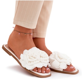 Chanclas de mujer plana con flores decorativas blancas blanco 11