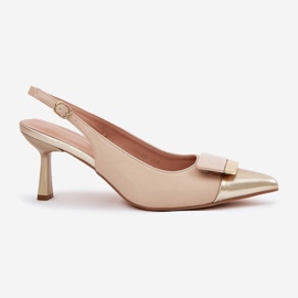 Elegantes tacones altos con decoración beige de cuero ecológico 7