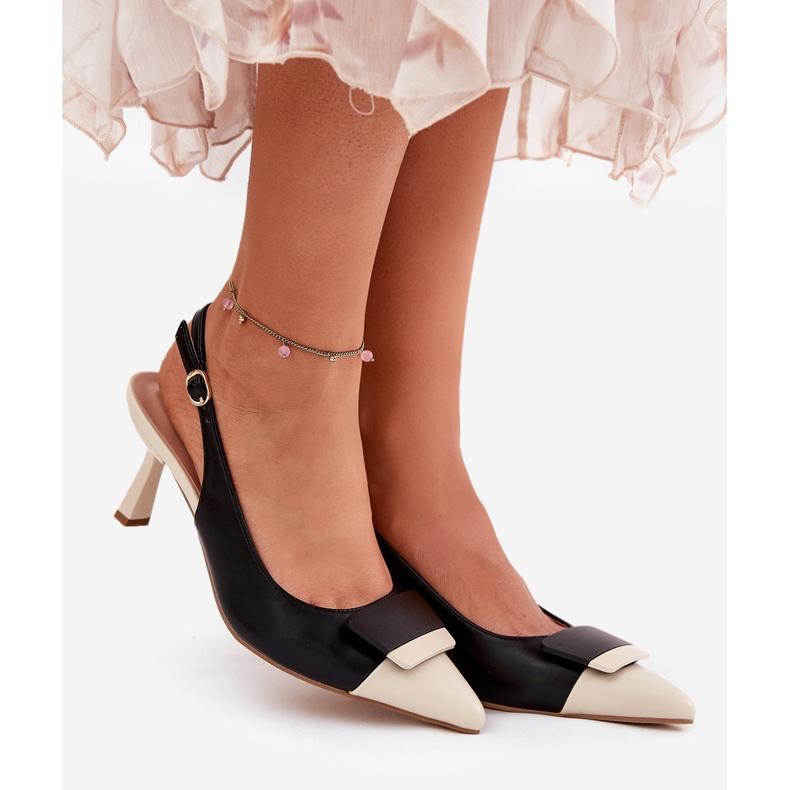 Elegantes tacones altos con decoración Eco Black Leather negro 1 Elegantes tacones altos con decoración Eco Black Leather negro 1