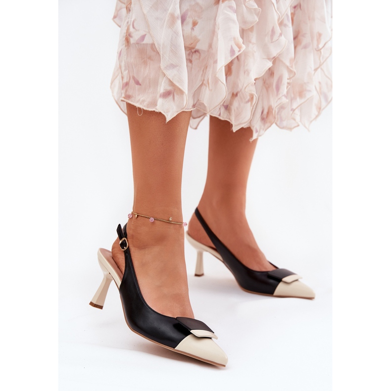 Elegantes tacones altos con decoración Eco Black Leather negro 2 Elegantes tacones altos con decoración Eco Black Leather negro 2