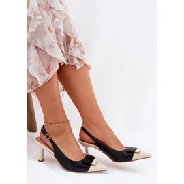 Elegantes tacones altos con decoración Eco Black Leather negro 6