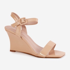 Sandalias de mujeres pintadas para cuñas desnudas beige 4