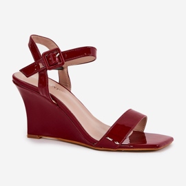 Sandalias de mujeres pintadas para cuñas burdeas rojo 4