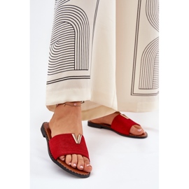 Chanclas de mujer plana con detalles rojos decorativos 2