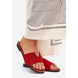 Chanclas de mujer plana con detalles rojos decorativos 1