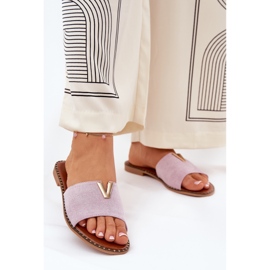 Chanclas de mujer plana con detalles morados decorativos violeta 2