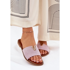 Chanclas de mujer plana con detalles morados decorativos violeta 3