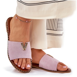 Chanclas de mujer plana con detalles morados decorativos violeta 8