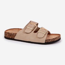 Flip fallas para mujeres en una plataforma de corcho con abrazaderas doradas beige 4
