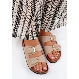 Flip fallas para mujeres en una plataforma de corcho con abrazaderas doradas beige 5