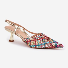 Tacones altos con un dedo del pie puntiagudo y un tacón multicolor abierto 4