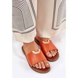 Chanclas para mujeres de cuero ecológica con detalles de naranja decorativa 5