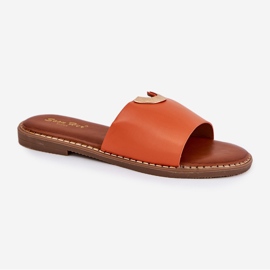 Chanclas para mujeres de cuero ecológica con detalles de naranja decorativa 4