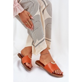 Chanclas para mujeres de cuero ecológica con detalles de naranja decorativa 6