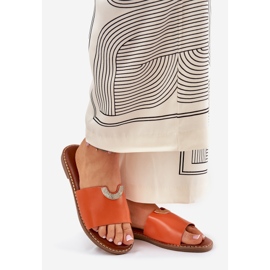 Chanclas para mujeres de cuero ecológica con detalles de naranja decorativa 1