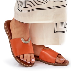 Chanclas para mujeres de cuero ecológica con detalles de naranja decorativa 8