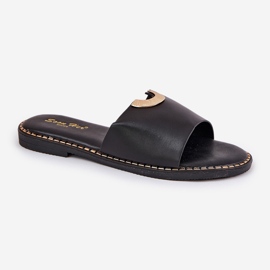 Zapatillas para mujeres de cuero ecológica con detalles decorativos negros 4