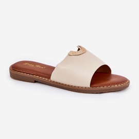 Zapatillas para mujeres de cuero ecológica con detalles decorativos beige 4