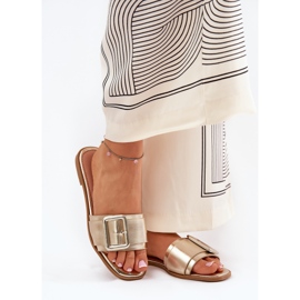 Zapatillas para mujeres de cuero ecológico plano con hebilla dorada dorado 2