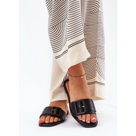 Zapatillas para mujeres de cuero ecológica plana con hebilla negra negro 3