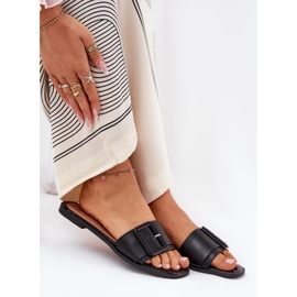 Zapatillas para mujeres de cuero ecológica plana con hebilla negra negro 6