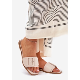 Resúmenes de mujeres de cuero ecológico plano con hebilla beige 1