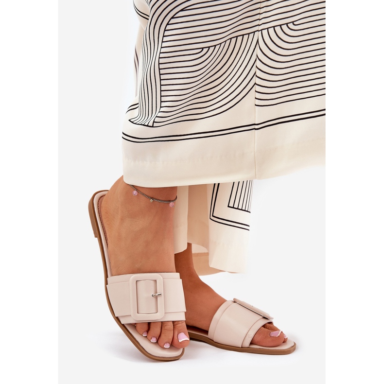 Resúmenes de mujeres de cuero ecológico plano con hebilla beige 1