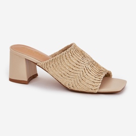 Chanclas para mujeres con tacones beige 4