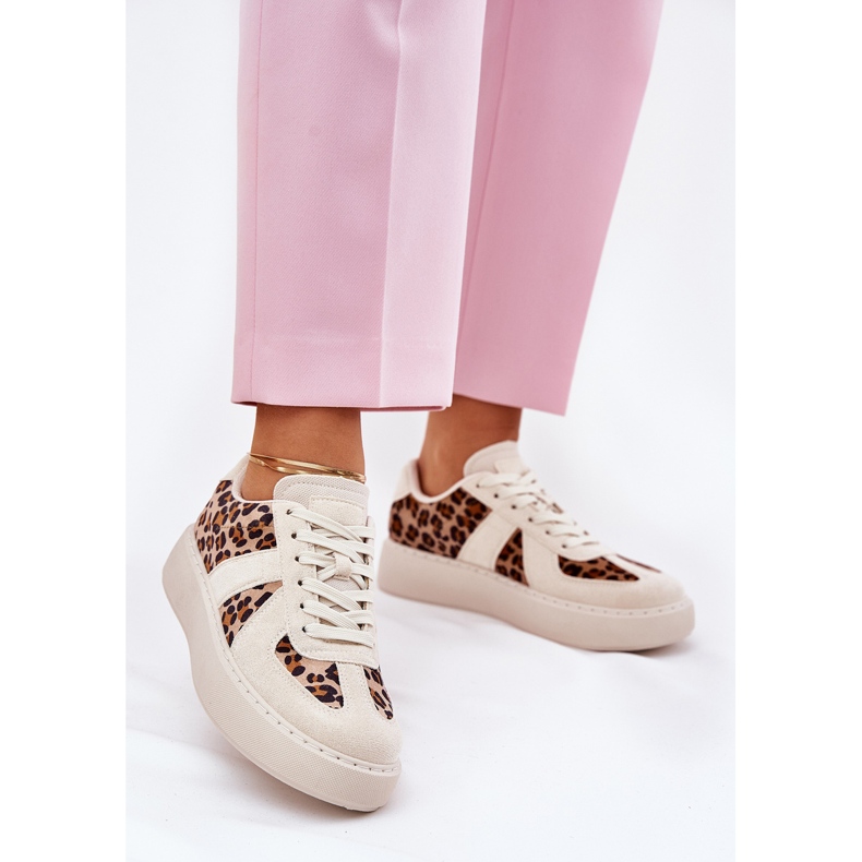 Zapatillas para mujeres con estampado de leopardo en la plataforma beige 2