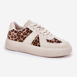 Zapatillas para mujeres con estampado de leopardo en la plataforma beige 4