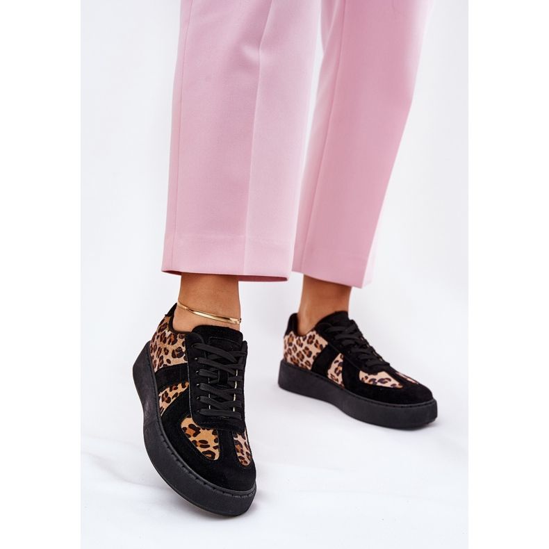 Zapatillas de deporte para mujeres con estampado de leopardo en la plataforma negra negro 2