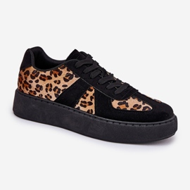 Zapatillas de deporte para mujeres con estampado de leopardo en la plataforma negra negro 4