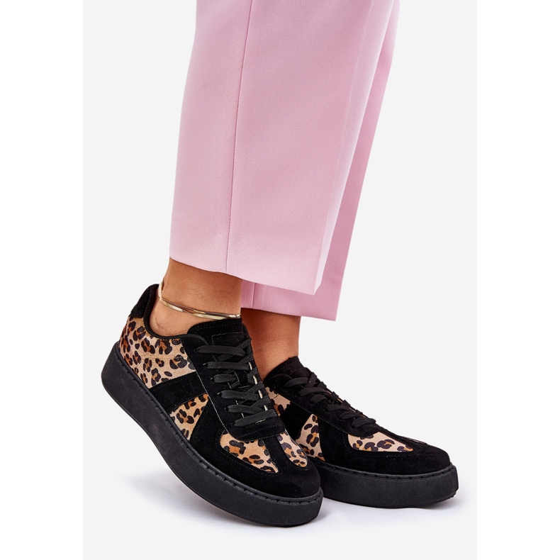 Zapatillas de deporte para mujeres con estampado de leopardo en la plataforma negra negro 1