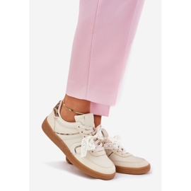 Zapatillas de deporte para mujeres bajas con beige de leopardo de encaje 1