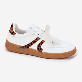 Zapatillas de deporte para mujeres bajas con estampado de leopardo de encaje blanco 4