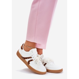 Zapatillas de deporte para mujeres bajas con estampado de leopardo de encaje blanco 1