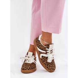 Zapatillas de deporte para mujeres bajas con encaje leopardo estampado marrón 6