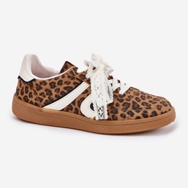 Zapatillas de deporte para mujeres bajas con encaje leopardo estampado marrón 4
