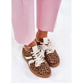 Zapatillas de deporte para mujeres bajas con encaje leopardo estampado marrón 5