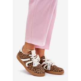 Zapatillas de deporte para mujeres bajas con encaje leopardo estampado marrón 1 Zapatillas de deporte para mujeres bajas con encaje leopardo estampado marrón 1