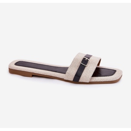 Chanclas de mujeres planas con cinturón y hebilla de color negro color beige 4