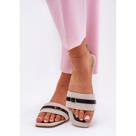 Chanclas de mujeres planas con cinturón y hebilla de color negro color beige 3