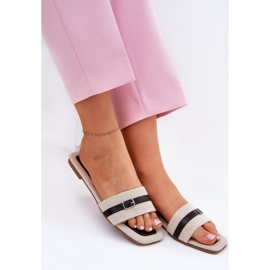 Chanclas de mujeres planas con cinturón y hebilla de color negro color beige 7